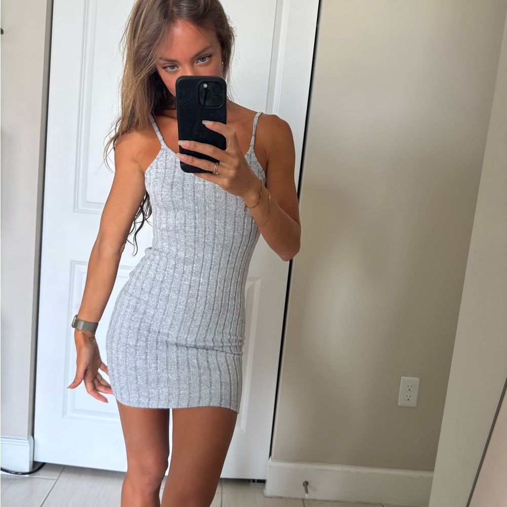 Soft Gray Ribbed Knit Dress